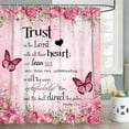 thumbnail image 3 of Pink Butterfly Shower Curtain,Bible Verse Inspirational Shower Curtain,Colorful Boho Bathub Curtains,Fabric Floral Leaves Bathroom Decor Sets with Hooks,69X70 in, 3 of 5