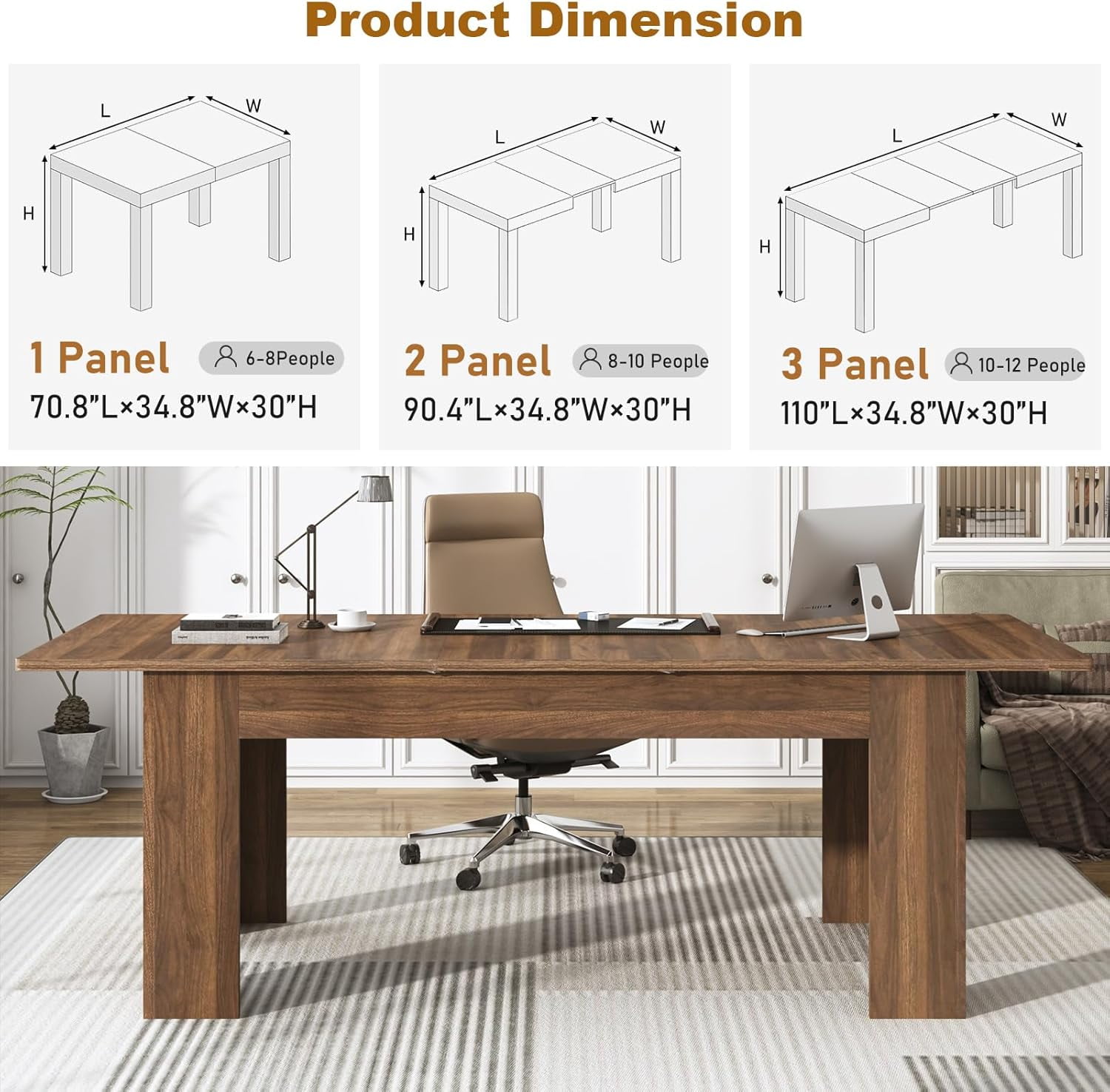 ChVans 70.8"-110" Extendable Dining Table for 6-12 Person, Large Wood Kitchen Table, Rectangular Table for Gatherings, Meeting for Small Kitchens, Dining Office Areas