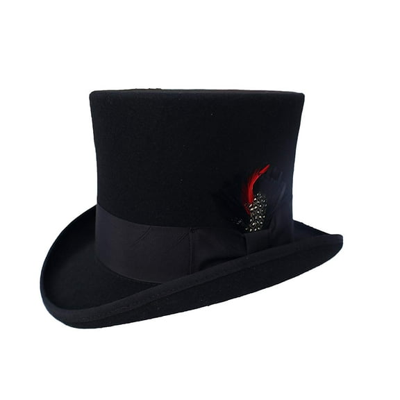 TZ Elegant Men's Prom Top Hat 100% Wool Authentic Tuxedo Hat, Black