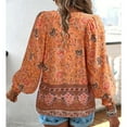 thumbnail image 2 of Defitshape Women's V Neck Floral Blouse Boho Top Long Sleeve Fall Lantern Sleeve Bohemian Soft Summer Holiday Fashion Shirt Orange Large, 2 of 3