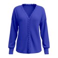 thumbnail image 5 of Uaswgudfs Women's Sweater Loose Fit Long Sleeve V Neck Scalloped Lace Trim Ribbed Knit Casual Pullover Top for Autumn Winter, 5 of 6