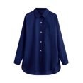 thumbnail image 4 of DondPO Long Sleeve Shirts Dress Shirts for Women Women's Plus Size Solid Pocket Loose Blouse Casual Button Long Sleeve Shirt Top Womens Tops Flannel Shirt Blue XL, 4 of 5