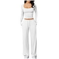 thumbnail image 3 of QATAINLAV 2 Piece Lounge Sets for Women Long Sleeve Wide Leg Tracksuits Solid Causal Loungewear Matching Set Fall Outfits, White, XXL, Gifts for Girls, 3 of 10