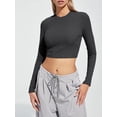 thumbnail image 2 of Womens Long Sleeve Shirts Basic Ribbed Slim Fitted Tops Casual Fall Fashion Teen Girl Clothes, 2 of 3