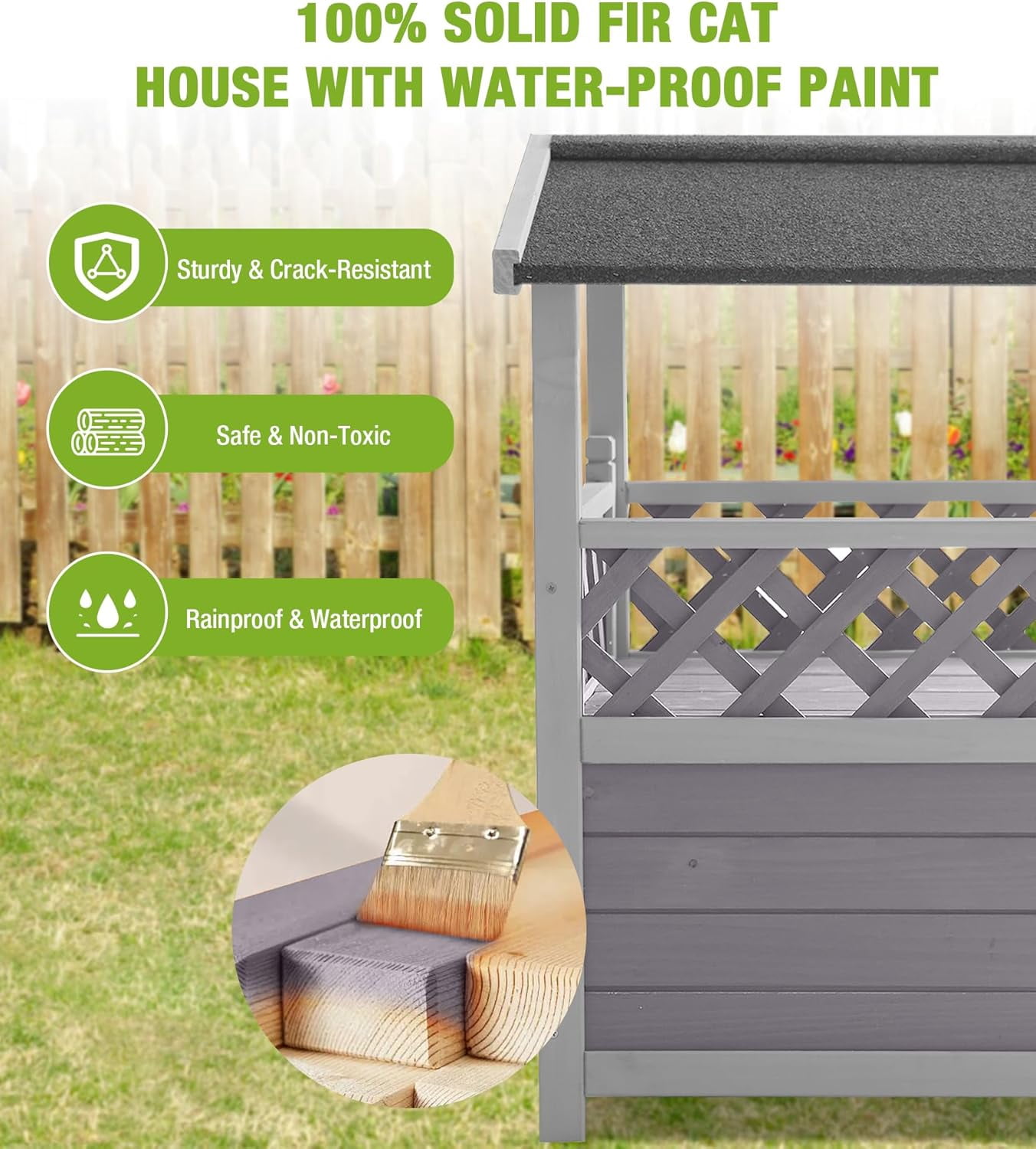MEDEHOO Cat House Outdoor Weatherproof – 100% Solid Fir with Waterproof Paint, Two-Level Design, All-Weather Protection & Elevated Base – Kitty Shelter for Feral Cats, Indoor/Outdoor Use