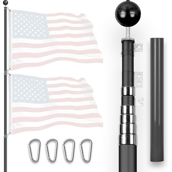 G128-20 Ft Telescoping Flag Pole Aluminum Black | Flag Poles for Outdoor/Ground Heavy Duty | Flag EXCLUDED