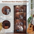 thumbnail image 3 of LELELINKY 65" Lighted Corner Display Cabinet with Glass Doors, 4-Tier Hexagon Curio Cabinet for Living room, Entryway, Walnut, 3 of 10
