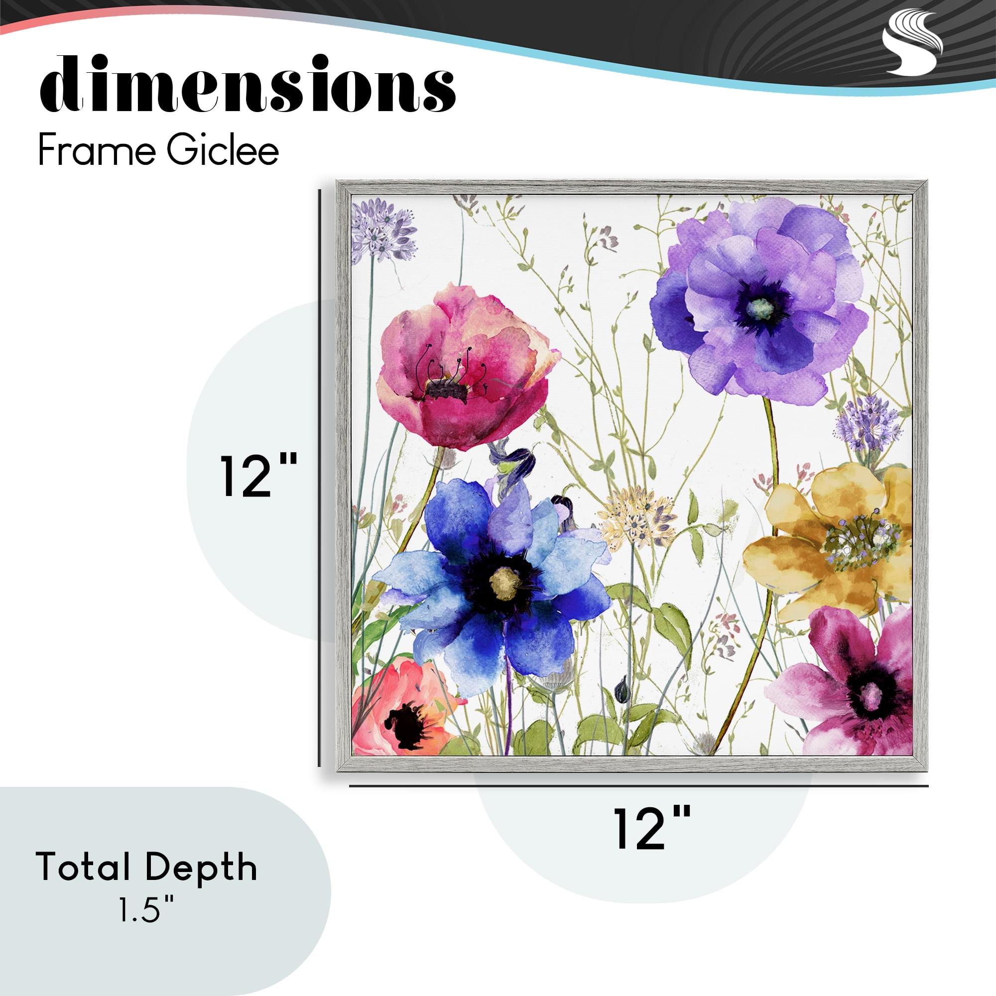 Modern Spring Garden Flowers Gray Framed Giclee Art, design by Sasha