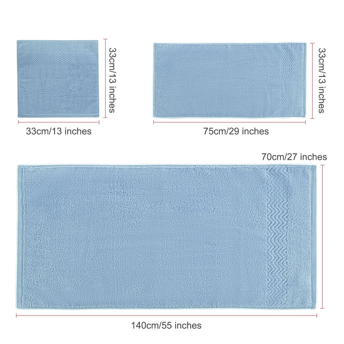 Unique Bargains Soft Absorbent Cotton Plush Bath Hand Towel Set 6 Pieces, Light Blue