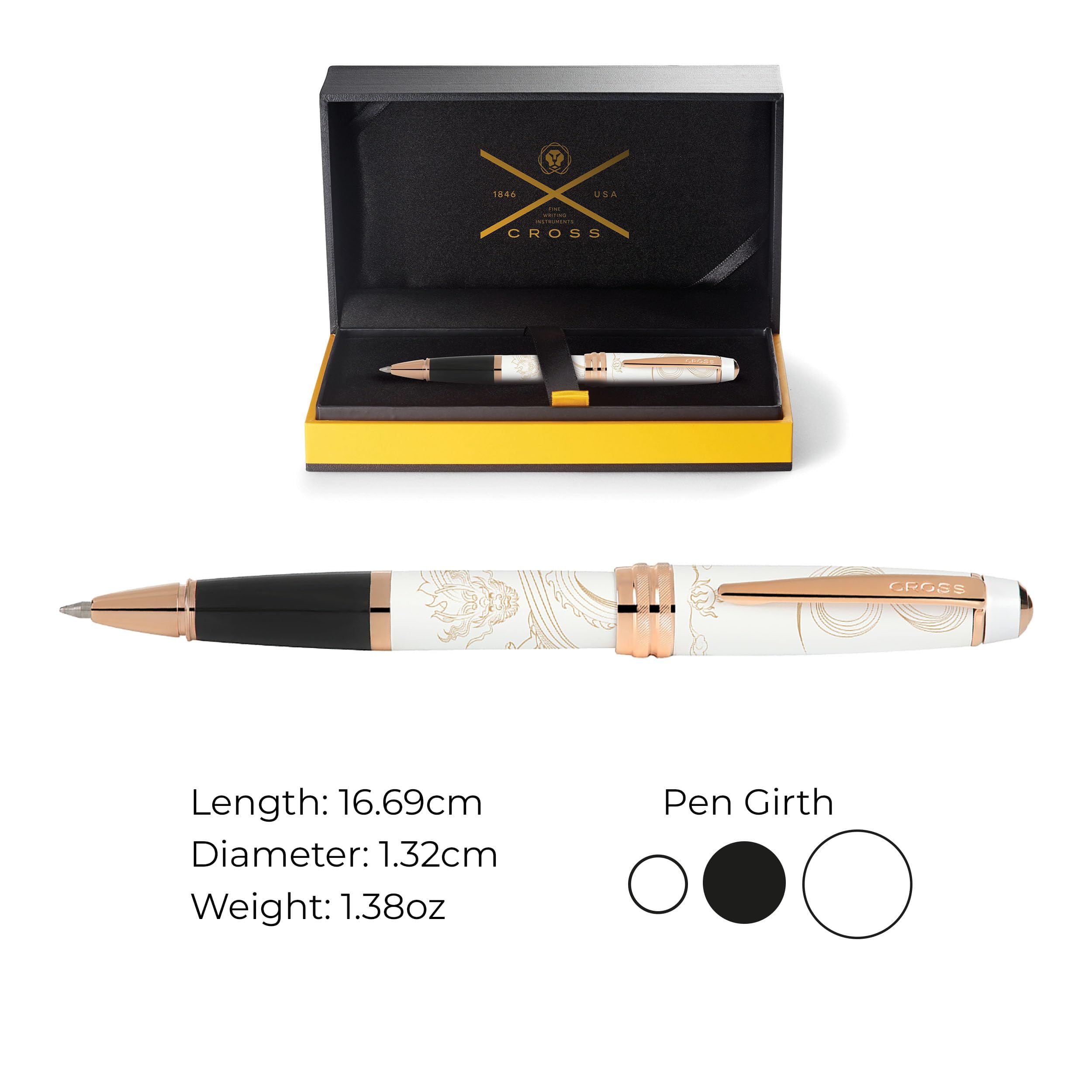 Cross Bailey™ Year of the Dragon Pearlescent White Lacquer Rolling Ball Pen with rose gold appointments