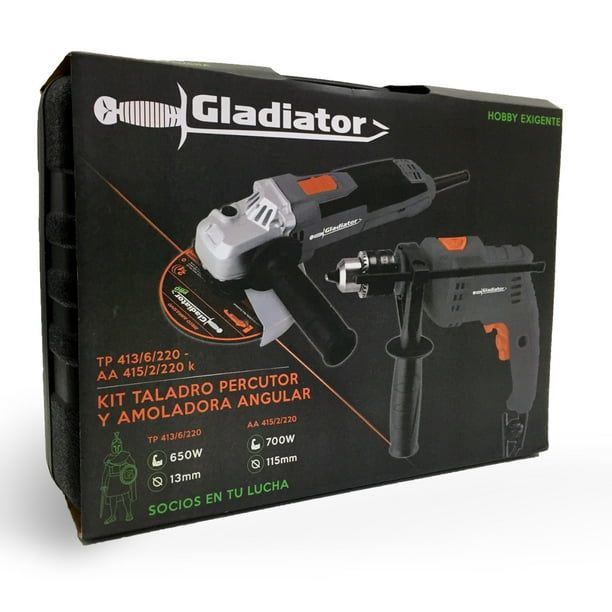 Combo RotoMartillo 1/2" 650W + Esmeriladora 4 1/2" 700W Gladiador + 10 discos de corte 4 1/2"