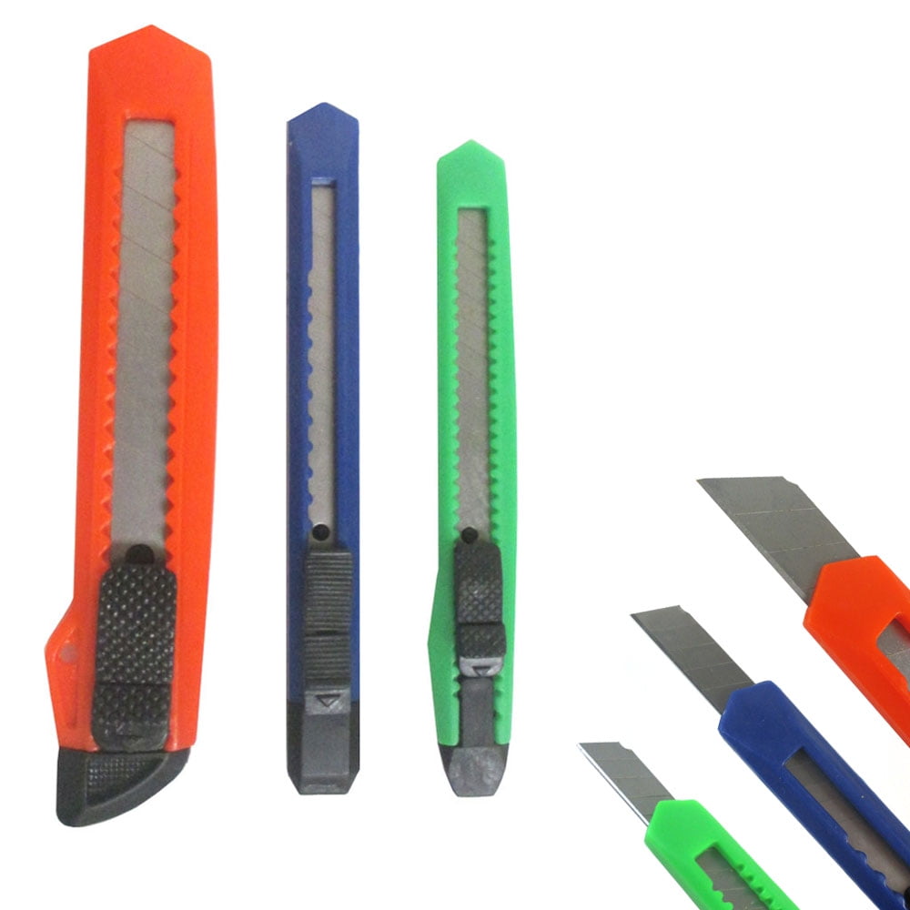 3 Retractable Utility Knife Box Cutter Snap Off Lock Razor Blade Camping Tool !!