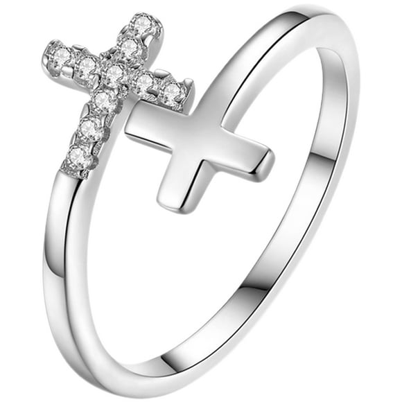 KAKOWELY Anillo de cruz para mujer, anillo decorativo con cruz, anillo abierto, anillo para niña, joyería, anillo abierto con cruz.