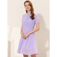 thumbnail image 2 of INSPIRE CHIC Robe en Mousseline Fluide pour Femme à Manches Courtes avec Insert en Dentelle, Taille Élastique, Violet P, 2 of 5