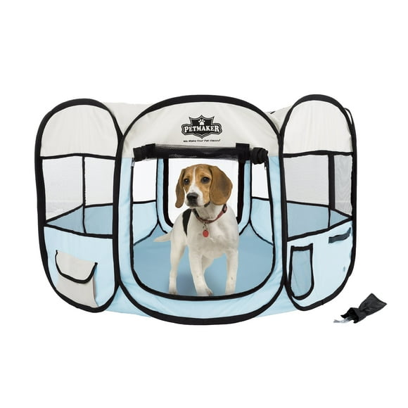 Pop-Up Pet Playpen - 38-Inch Indoor and Outdoor Dog Kennel with Carrying Bag - Portable Pet Enclosure for Dogs and Small Animals by PETMAKER (Blue)