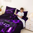 thumbnail image 4 of meiyoeat Gradient Gamepad Full Size Sheets for Boys Gamers, Neon Honeycomb Purple Gaming Bed Sheets, 4 Pieces, 1 Flat Sheet, 1 Fitted Sheet and 2 Pillowcases, 4 of 6