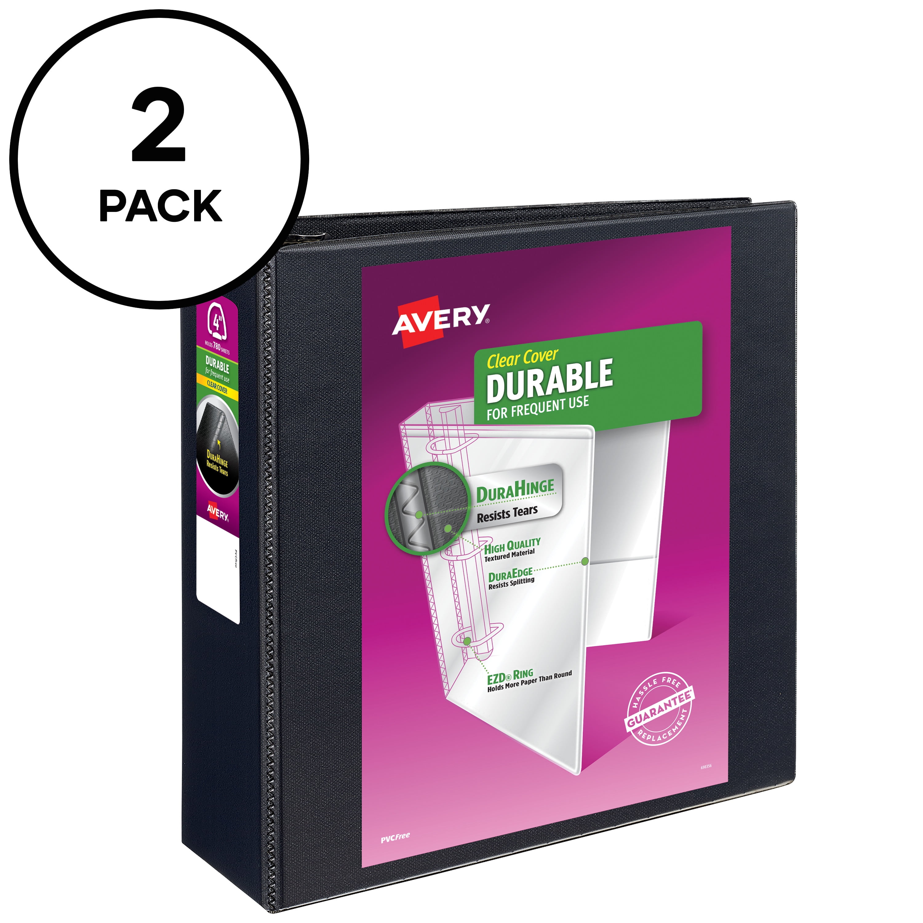 Avery Durable View Binders, 4" Rings, 2 Black Binders (09204)