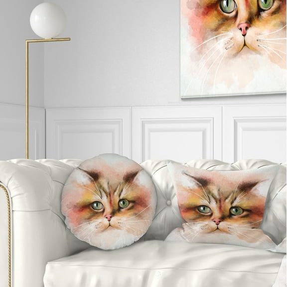Designart Attractive Brown Cat Watercolor - Animal Throw Pillow - 12x20