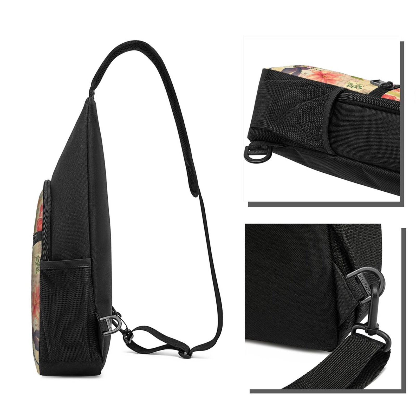 Xecao's Vintage Bird Print Sling Bag: A Versatile Chest, Shoulder, and Crossbody Backpack for Casual Days Out, Perfect for Both Men and Women