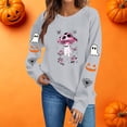 thumbnail image 4 of Womens Halloween Tops Crew Neck Funny Ghost Printed Long Sleeve Trendy Spooky Festival Pullover Top Gray M, 4 of 7