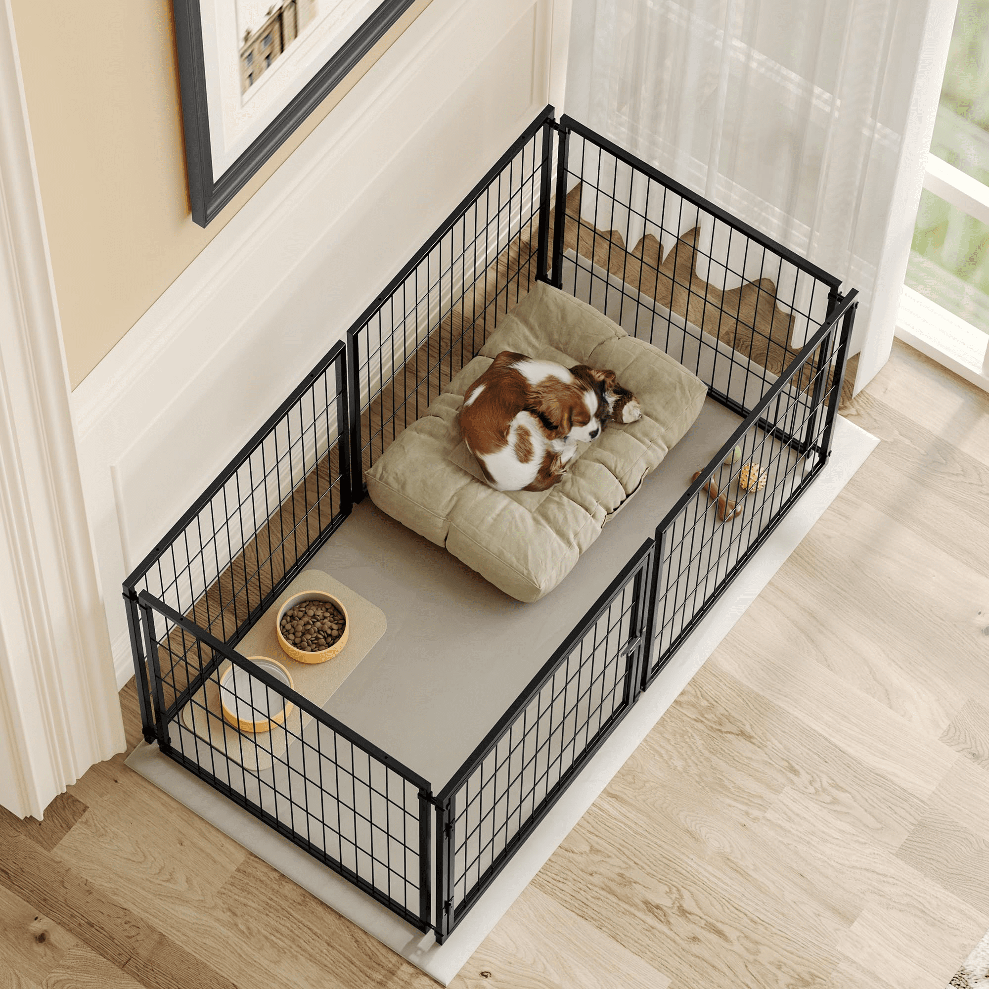 QNACPY Heavy-Duty Steel Dog Crate Furniture, 48" Metal Kennel Indoor,Extra Large Dogs Cage for Small/Medium/Large Dogs,End Table TV Stand,Black