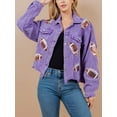 thumbnail image 2 of Womens Corduroy And Rugby Sequined Cropped Jacket Vintage Gameday Sequin Patched Jacket Coat, 2 of 12