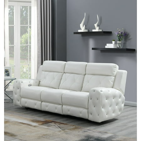 Global Furniture Usa Jewel Embellished White Recline Sofa