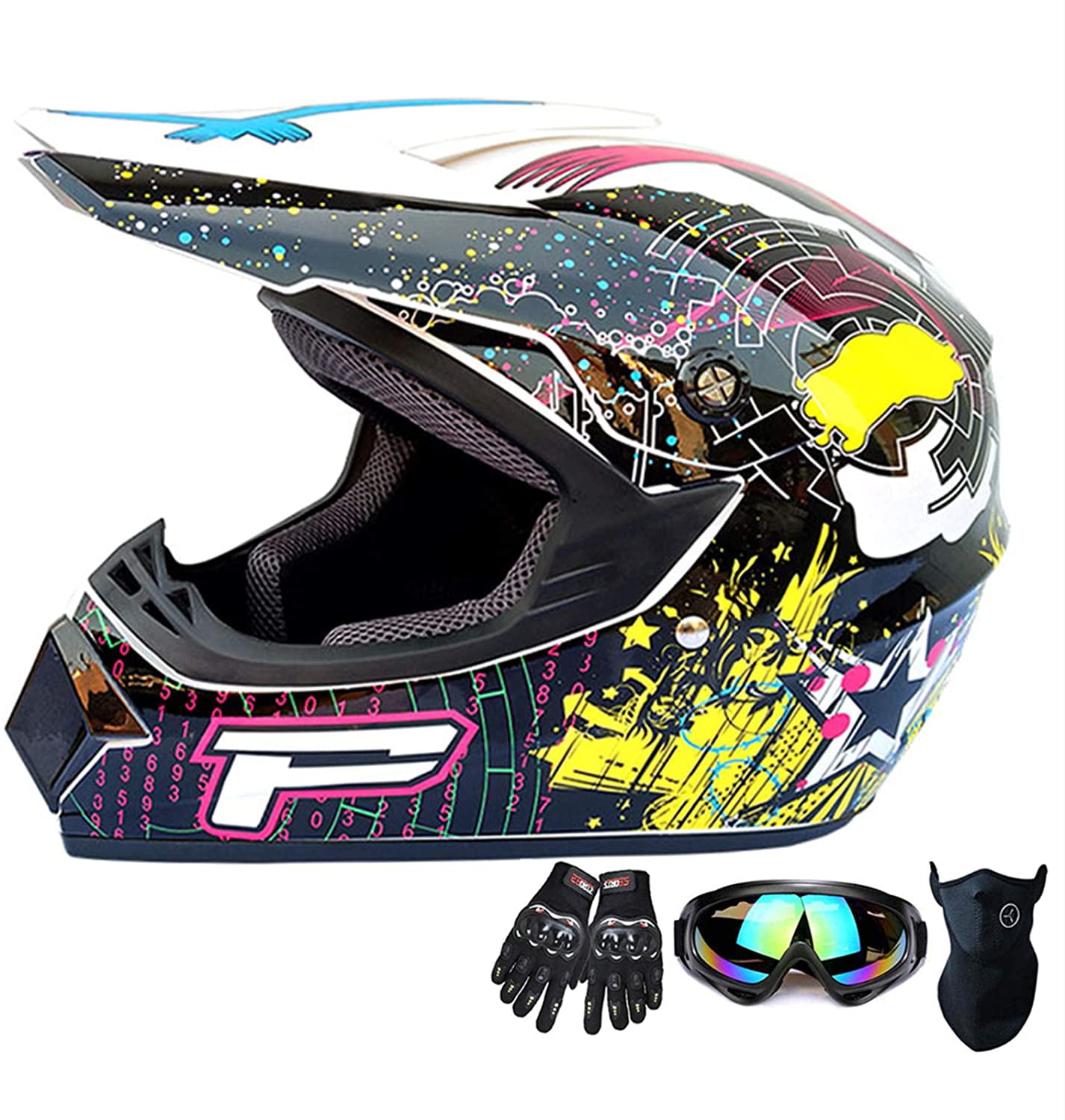 ATV MX Dirt Bike Off-Road Helmet DOT/ECE Approved with Goggle Mask and Gloves
