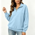 thumbnail image 4 of Women's Half Zip Pullover Sweatshirt Oversized Long Sleeve Mock Neck Casual Top with Collar Solid Color Relaxed Fit Fleece Jumper, 4 of 7