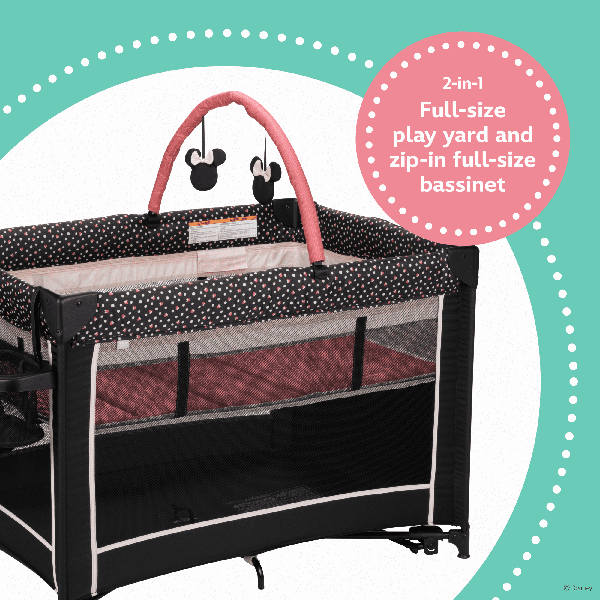 Disney Baby Classic Mickey Mouse 2-in-1 Play Yard with Rocking Bassinet, Mickey Sprinkle,