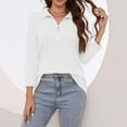 thumbnail image 5 of Half Zip Pullover Blouse Womens Solid Color 3/4 Length Sleeve Shirt V-Neck Loose Fit Casual Tunic Tops Summer Clothes for Women (White L), 5 of 6