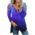thumbnail image 1 of Camiseta suelta estampada a la moda para mujer Blusa de manga larga con cuello en V Tops casuales Pompotops  FGAJ14804, 1 of 6