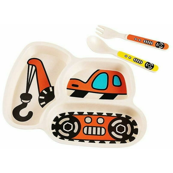 Kids Plate Set Bamboo Toddler Plates Baby Spill Proof Divided Tableware Set - Spoon & Fork