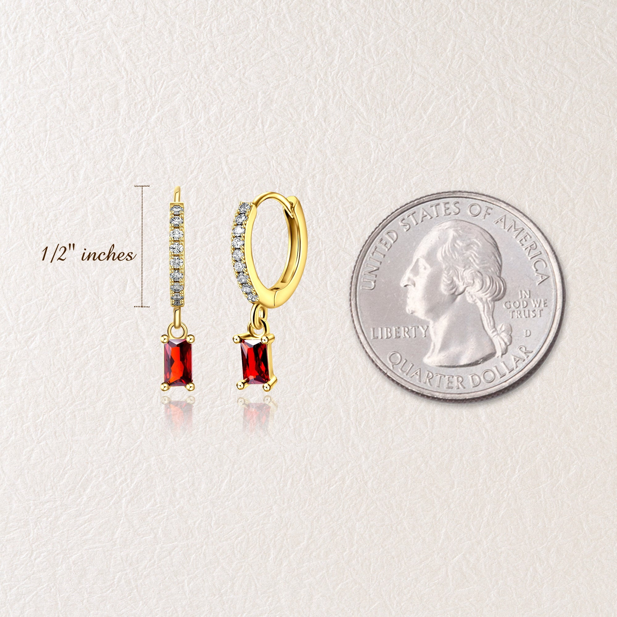 Anavia Small Gold Dainty Birthstone Drop Earrings for Women Girls with Rectangular Baguette Crystal for Wedding Birthday Everyday Wear