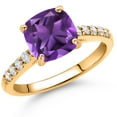 thumbnail image 2 of Gem Stone King 2.30 Ct Cushion Purple Amethyst G/H Lab Grown Diamond 10K Yellow Gold Engagement Ring (Size 6), 2 of 4