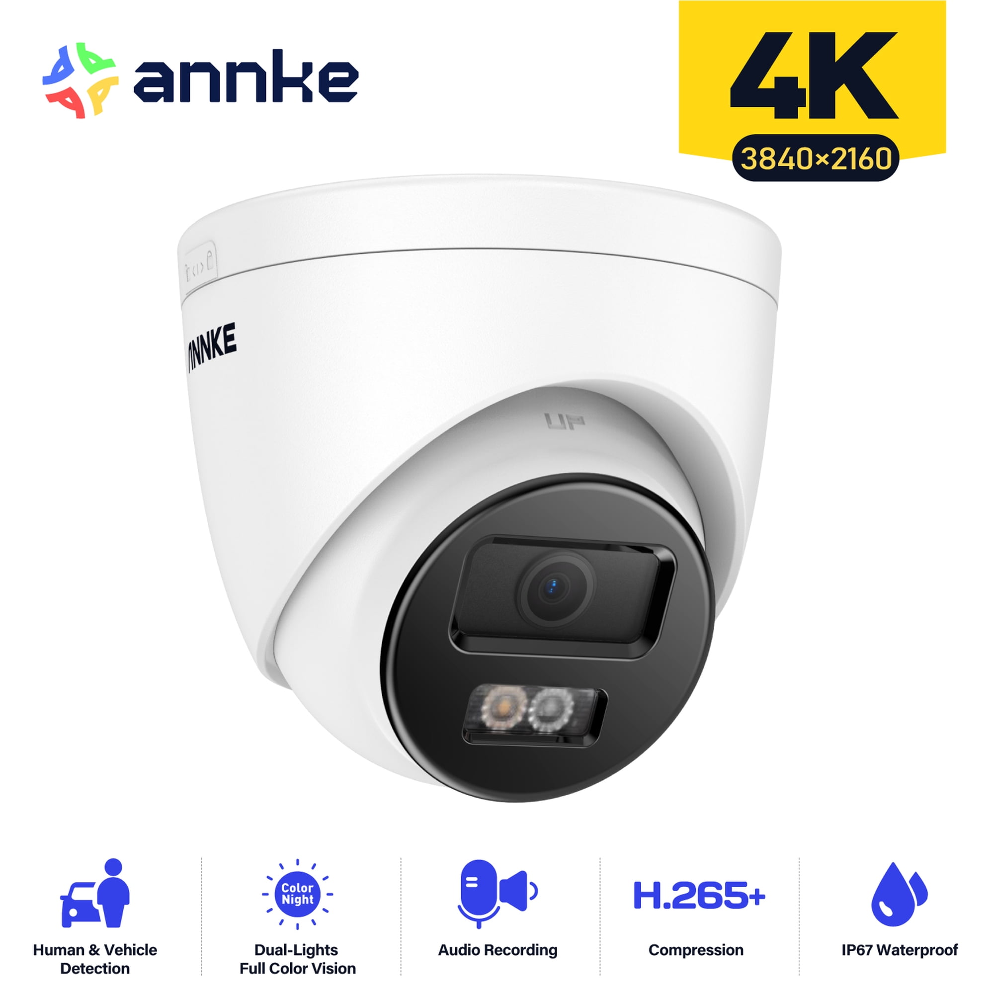 ANNKE 4K PoE Security Camera, Outdoor Turret Surveillance Wired Cameras for Home Security, AI Human/Vehicle Detection, Smart Dual Light, Color Night Vision, 120 dB WDR, 4mm Lens, Built-in Mic