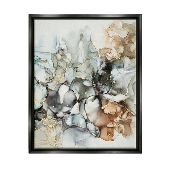 Stupell Industries Muted Ripples Glam Detail Abstract Painting Black Floater Framed Art Print Wall Art, 17 x 21