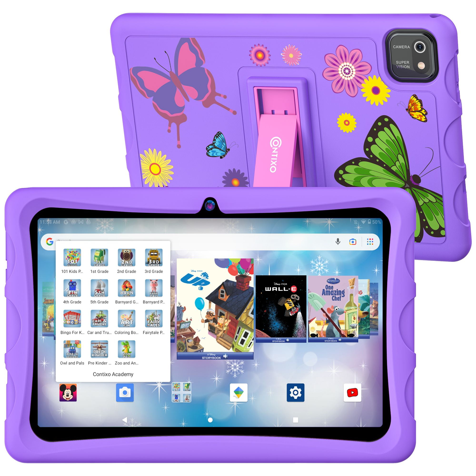 Contixo K102 Kids Tablets, Educational Tablets for Kids with eBooks, Tablet Case, and Kickstand, 10”, Purple