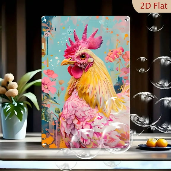 Vintage Boho Chicken Wall Art - Colorful Rooster iron Sign with Floral Design, Retro Home Decor for Kitchen, Cafe, or Garden 8*12 Inch, Cafe Wall Art _ Floral Rooster Design _ Easy Hang Artwork