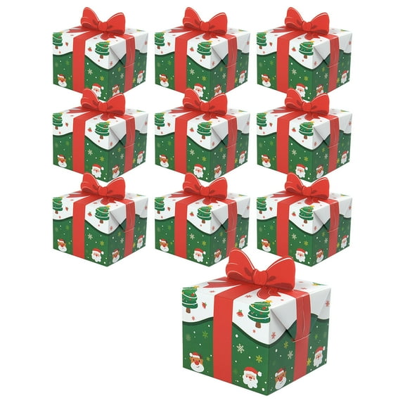 geerera 10-Pack Christmas Gift Boxes with Bows, 3D Cardboard Cookie Treat Boxes, 2.5x2.5x2.7 Inch Candy Containers, for Holiday Party Favors, Xmas Goodie Gifts, Cookie Exchange Events