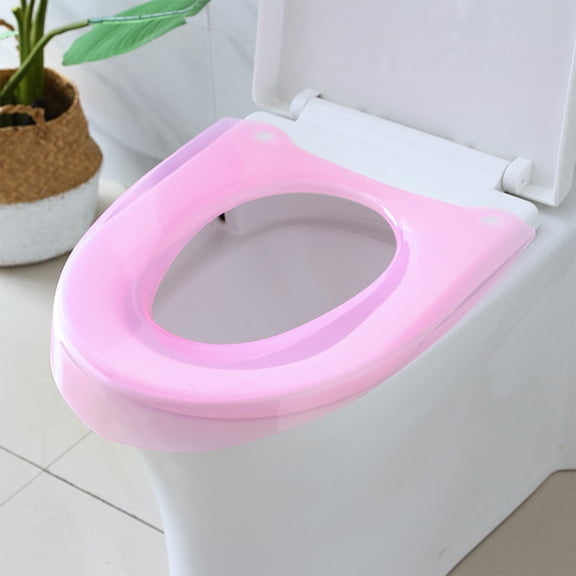 CxhicLuv Rainproof & Thickened Toilet Seat Cushion for All Seasons, Comfortable & Durable Toilet Cover, Washable Plastic, Blue/Pink/White, Non-Slip Design for Bathroom Use, Easy to Clean
