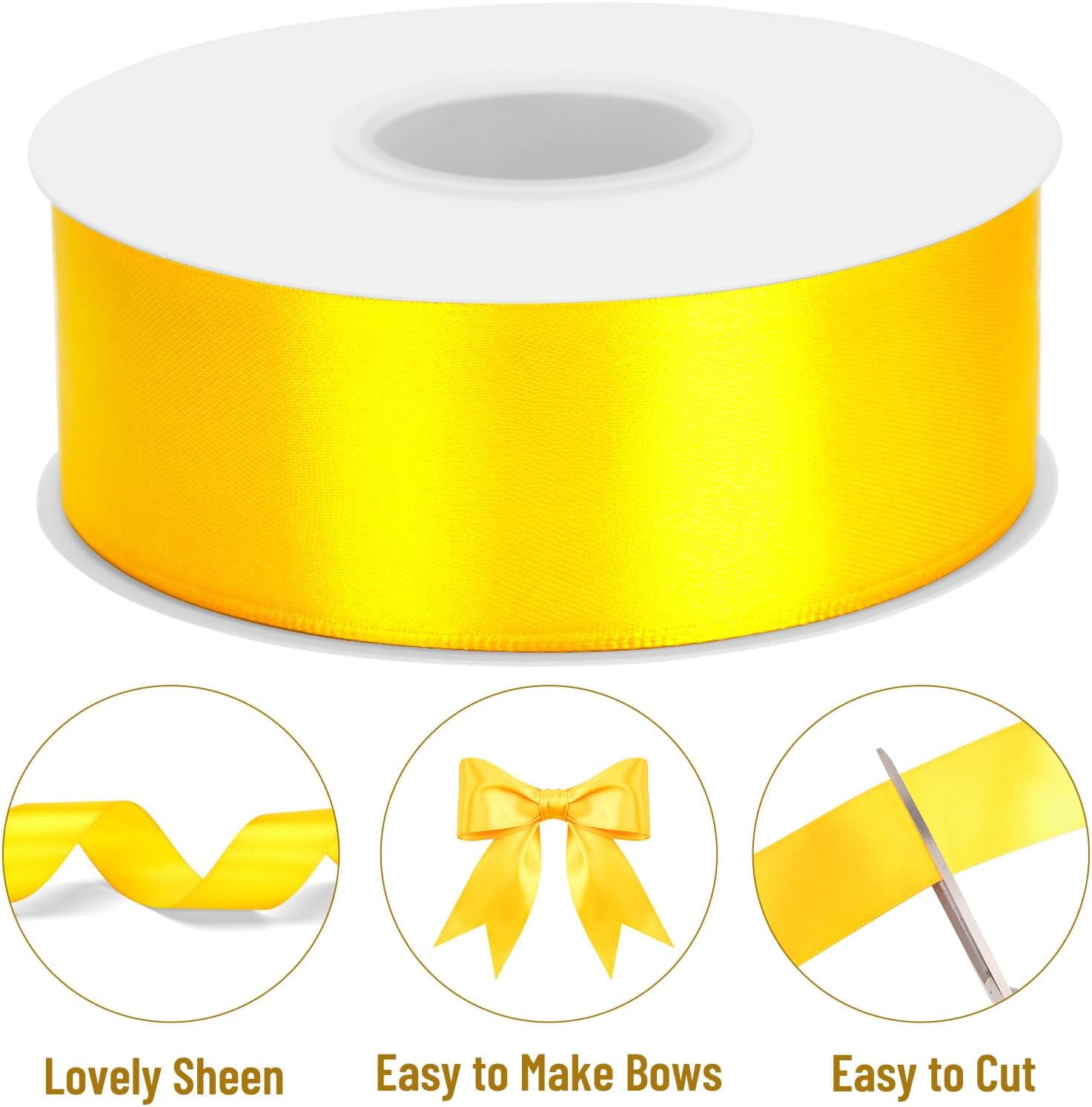 Maize Yellow Satin Ribbon – 1 1/2'' x 100 Yards Polyester Golden Yellow Ribbon for Gift Wrapping, Wedding & Baby Shower Decoration, DIY Crafts, Sunflowers Floral Bouquets, Wreath Bows