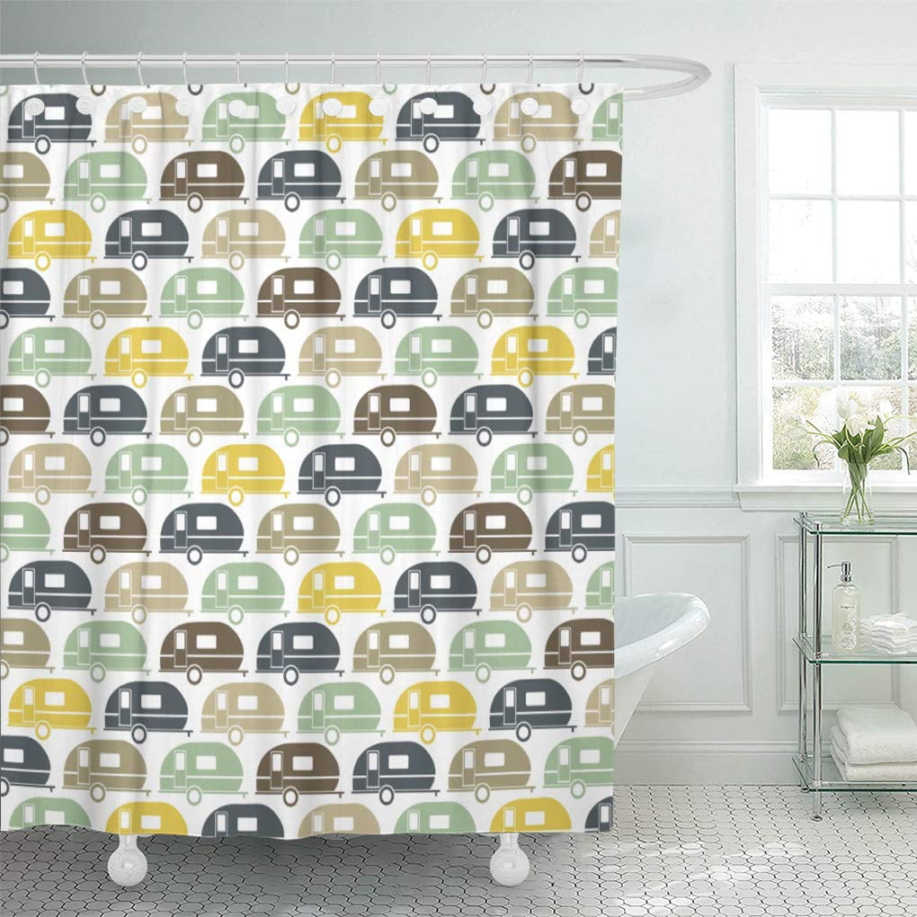 CYNLON Camping Happy Camper Modern Retro Travel Trailer Glamping Bathroom Decor Bath Shower