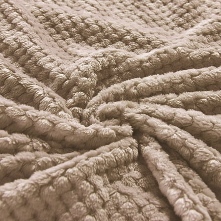 Exclusivo Mezcla Waffle Textured Extra Large Fleece Blanket, Super Soft and Warm Throw Blanket for Couch, Sofa and Bed (Camel, 50"x70")-Cozy, Fuzzy and Lightweight