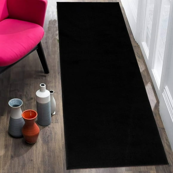 Custom Size Runner Rug Solid Color Extra Long Runner Rugs for Hallways 30 Inch Wide x Pick Your Size by Feet Slip Skid Resistant Rubber Back Rug Runners (Black, 2 ft x 30 in)