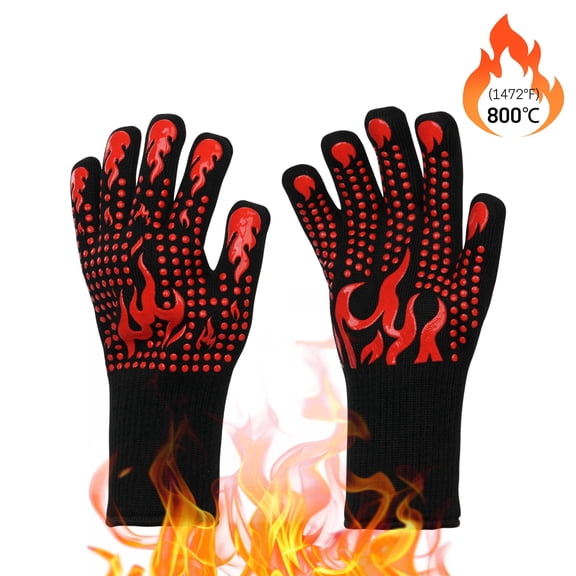 UNIWELL BBQ Gloves, Heat Resistant Cooking 1472°F Grilling Gloves for Barbecue,Fireproof, Cut-Resistant Grill Gloves