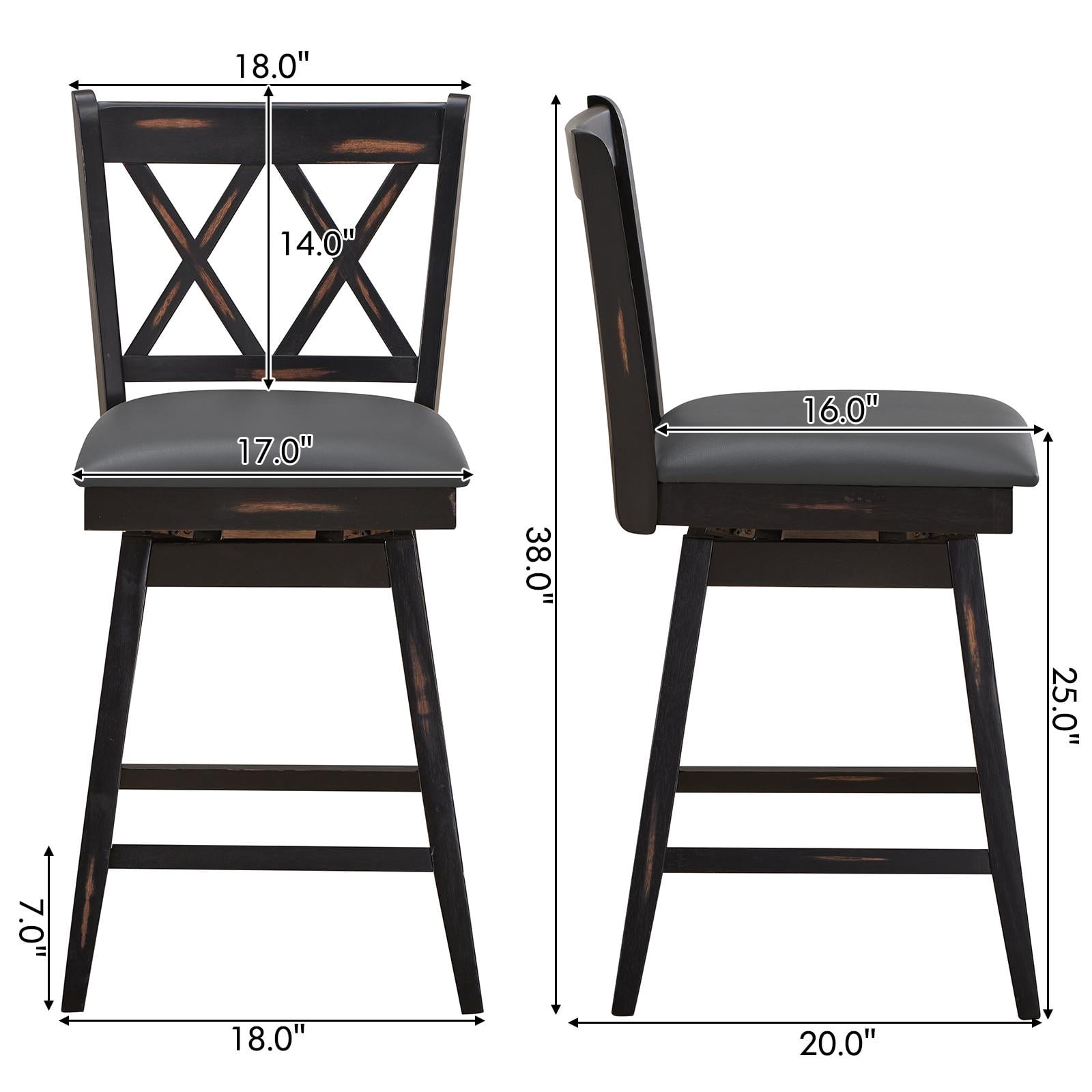 Giantex 24" Counter Height Cushioned Bar Chair, 360° Swivel Farmhouse Barstool w/Ergonomic Backrest, Waterproof PVC Surface & Solid Wood Structure