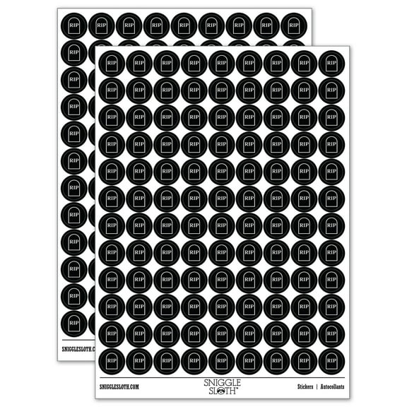 Tombstone RIP Halloween Round Sticker Set - Black - Gloss Finish - 0.50" Size