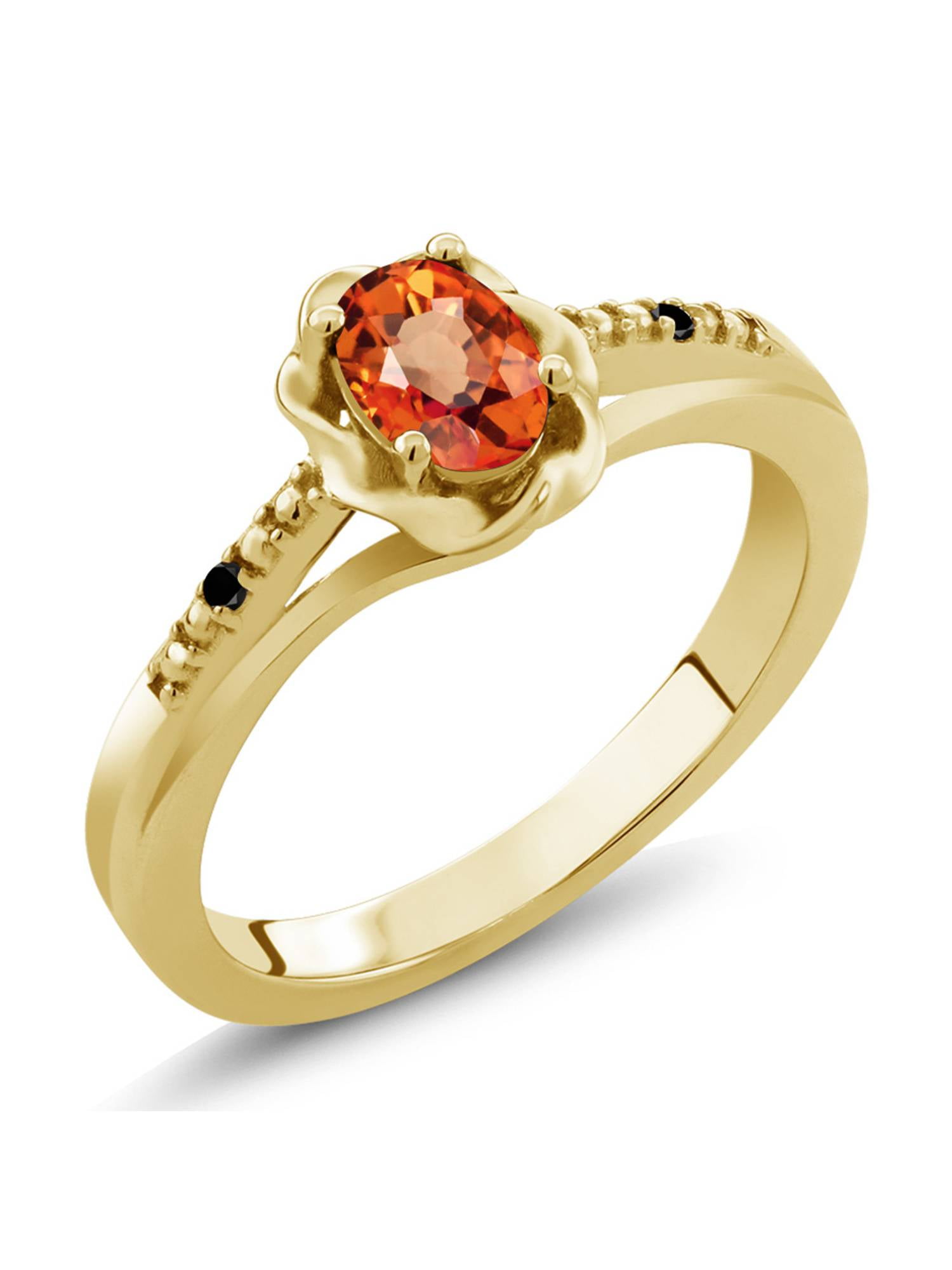 Gem Stone King 0.56 Ct Oval Yellow Sapphire White Diamond 18K Rose Gold Plated Silver Ring
