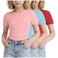 thumbnail image 5 of Stamzod 3 Pack Girls Tshirts Crewneck Short Sleeve T Shirts Kids Clothes Girls Ribbed Summer Tee Tops 5-16 Years Multicolor 11-12 Years, 5 of 6